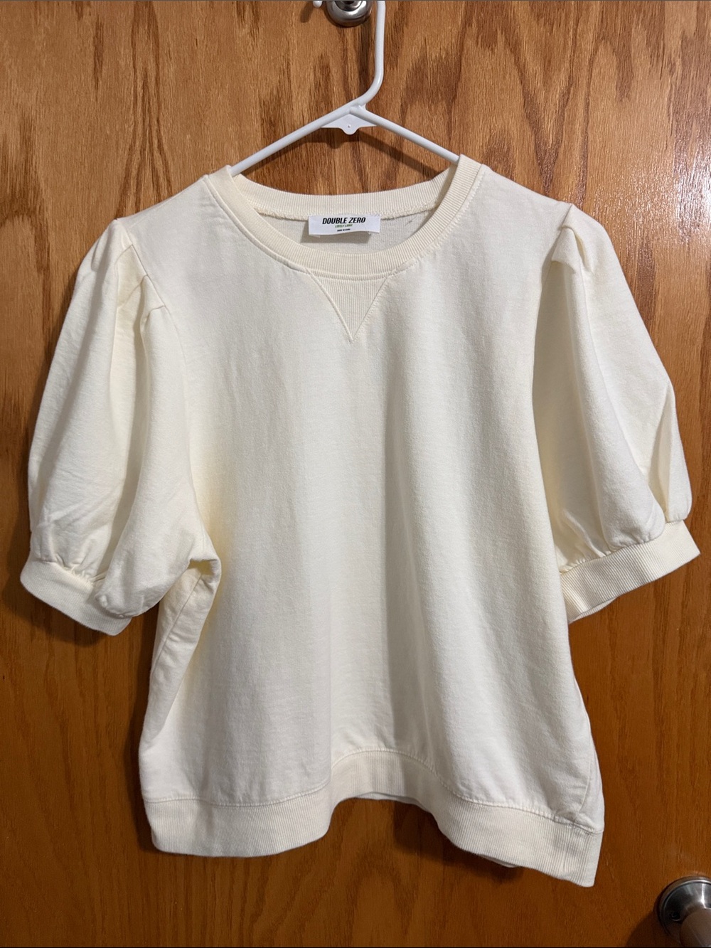 Double Zero Puff Sleeve Crewneck Top - Ivory
